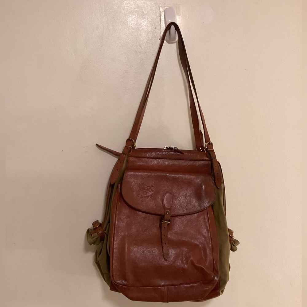 IL BISONTE Candy Bag Cow Leather x Cotton Backpack Brown